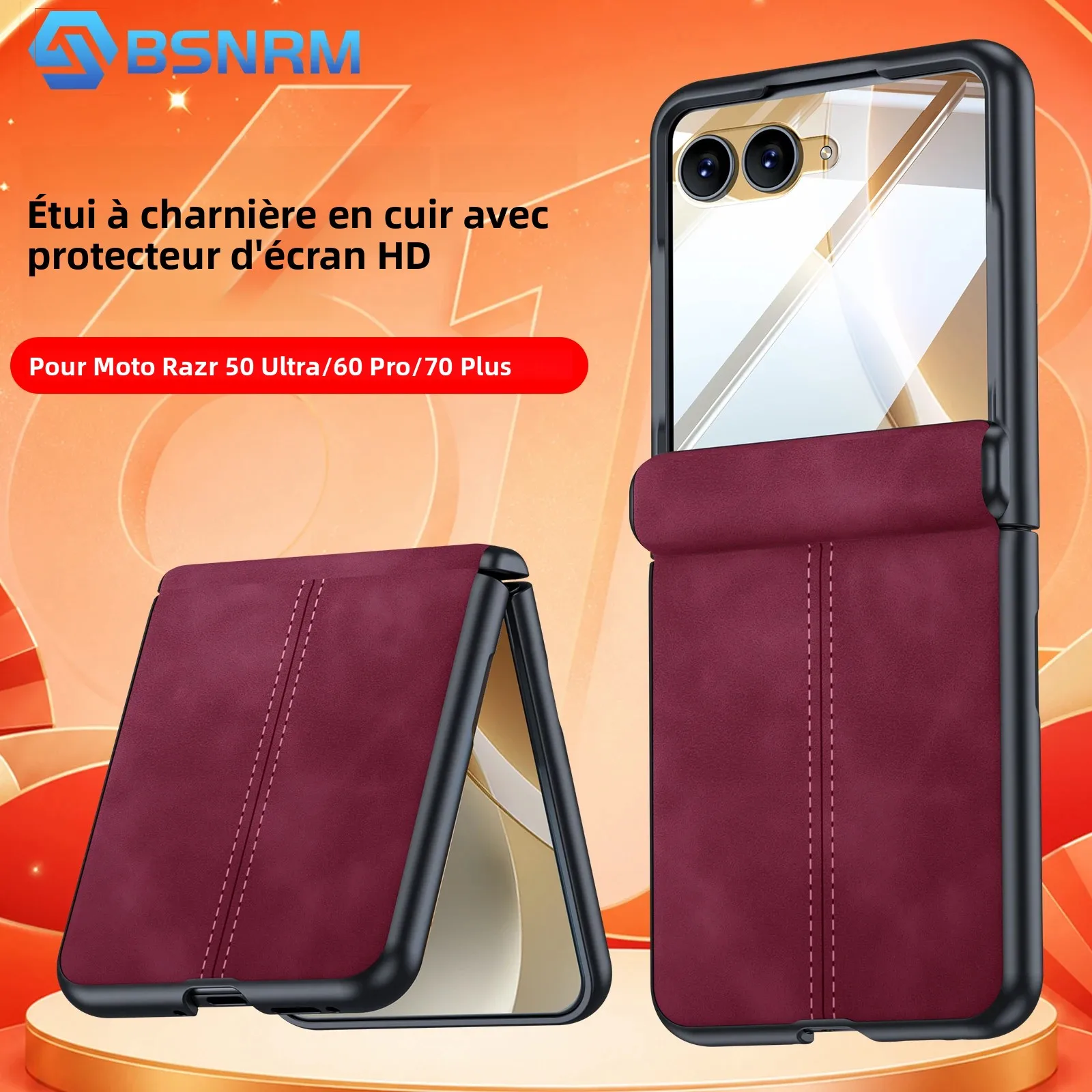 Offres Exceptionnelles 618 pour Étui Motorola Razr Ultra 2024/Pro 2025/Pro 2026, avec Protection de Charnière, Étui Ultra Fin en Cuir PU Mat - Rouge