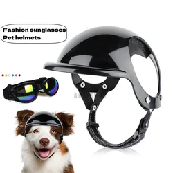 Pet Helmets Dog Cat Bicycle Motorcycle Helmet with Sunglasses Safety Dog Hat for Traveling Head Protection Pet Supplies