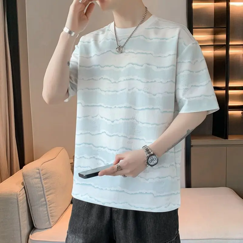Men's Casual Striped T-Shirt Breathable Daily Wear Round Neck Short Sleeve Summer Style
