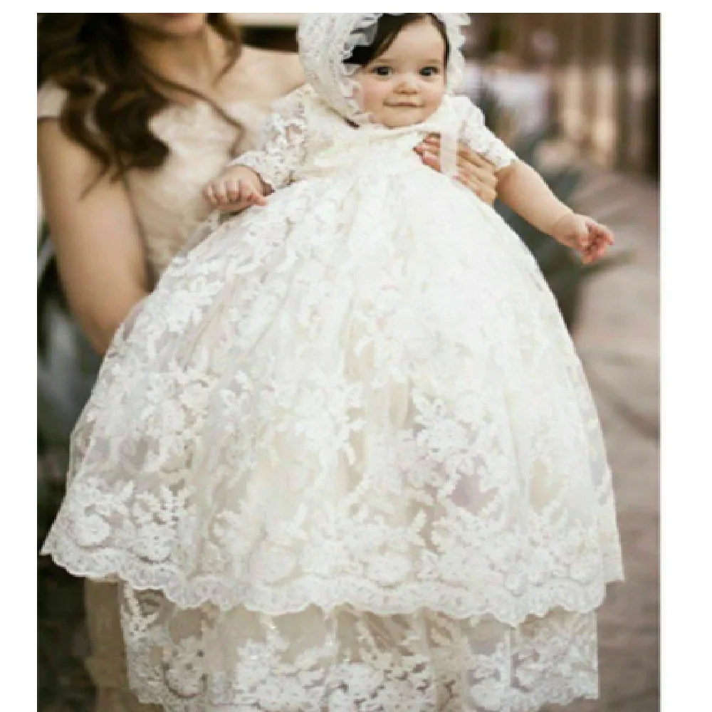 Lovely Half Sleeve Girl White Dresses for Baptism Baby Girl Clothing 1 Year Birthday Party Toddler Christening Gown