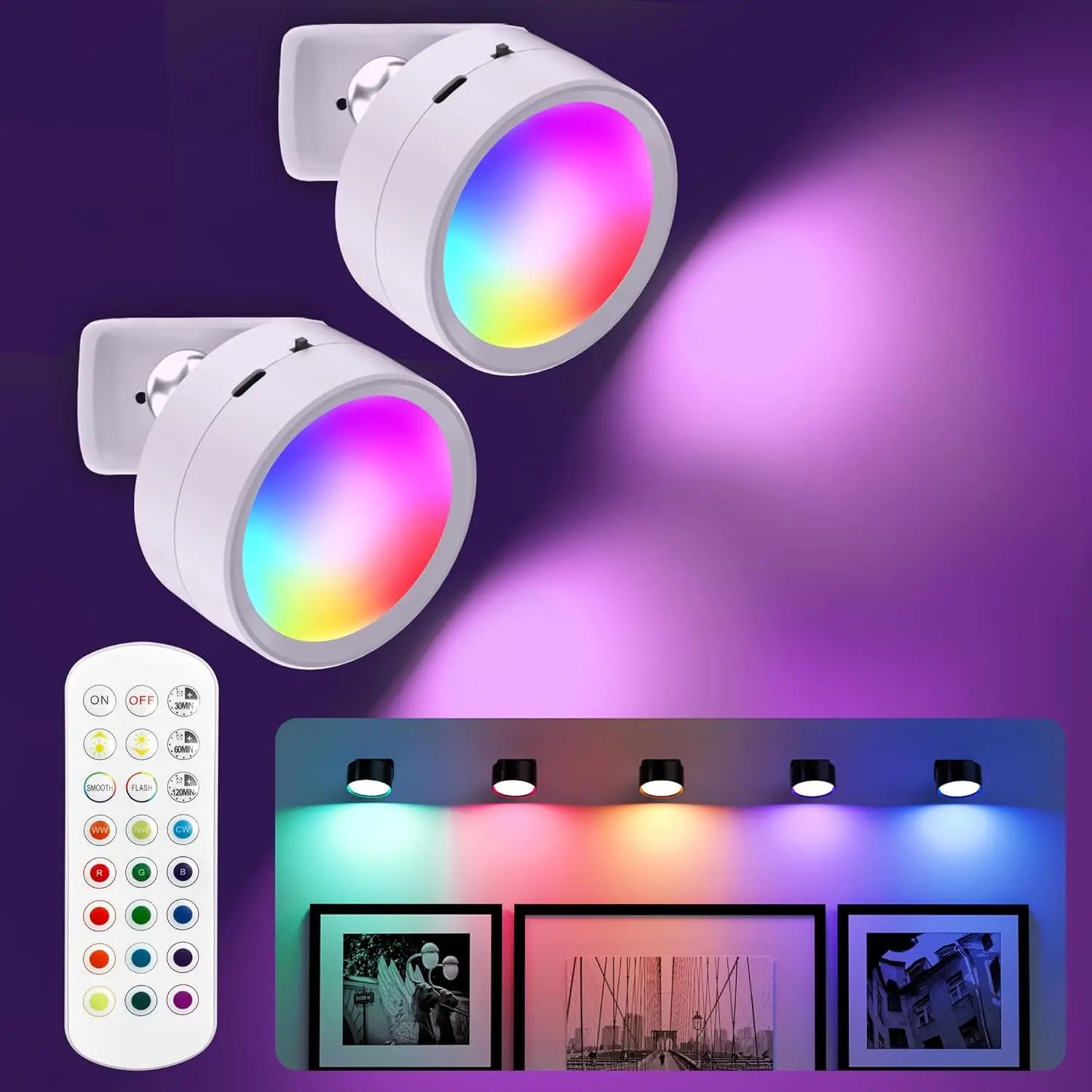 7 Colors LED Reading Lights Wall Mounted Sconces Rechargeable Magnetic Touch Control Wall light for Kids Study Bedside Wall lamp