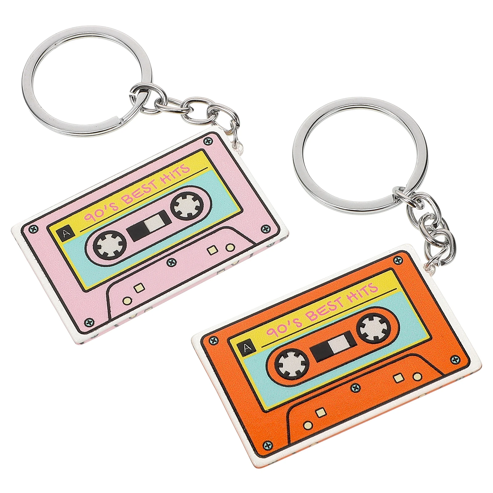

2 Pcs Tape Keychain Acrylic Hanging Charm Pink Orange Double Sided Pendant Jewelry Accessories Lightweight Durable Metal
