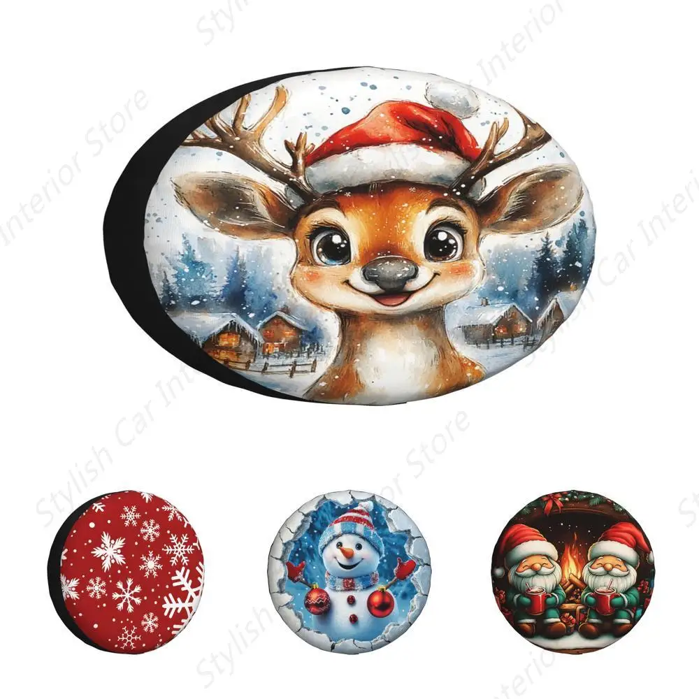 Christmas Reindeer Spare Tire Cover Christmas Decoration New Year Winter Weatherproof Universal Wheel Camper Tire Covers