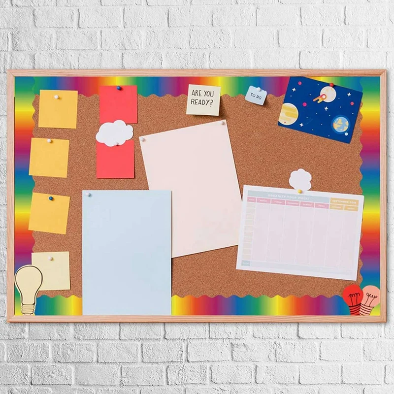 2X ملصقات لوحة الإعلانات بألوان قوس قزح، حواف نشرة مستقيمة ملونة، زخرفة حدودية لسبورة الفصل الدراسي