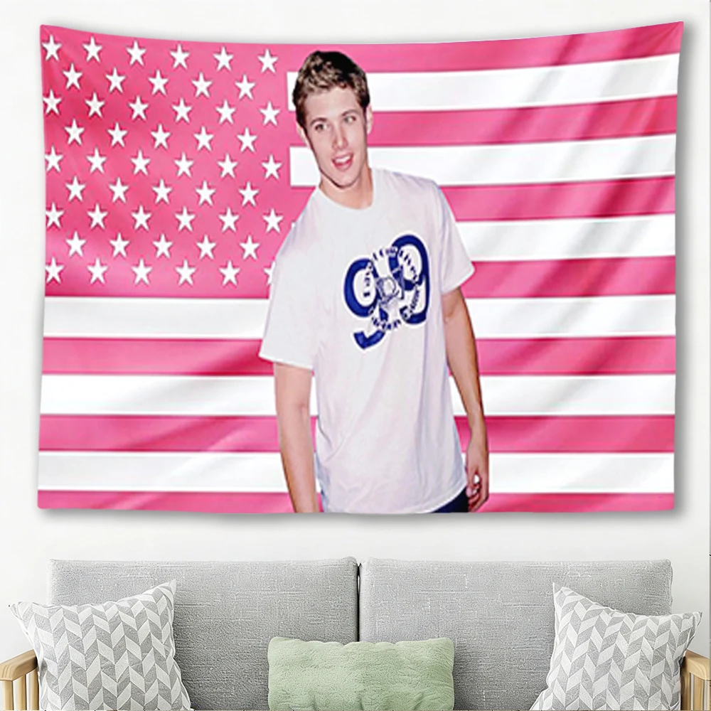 Jensen  Wall Tapestry Pink USA Star Stripes Flag Celebrity Photo Polyester Wall Hanging Backdrop For Fans Bedroom Dorm Room