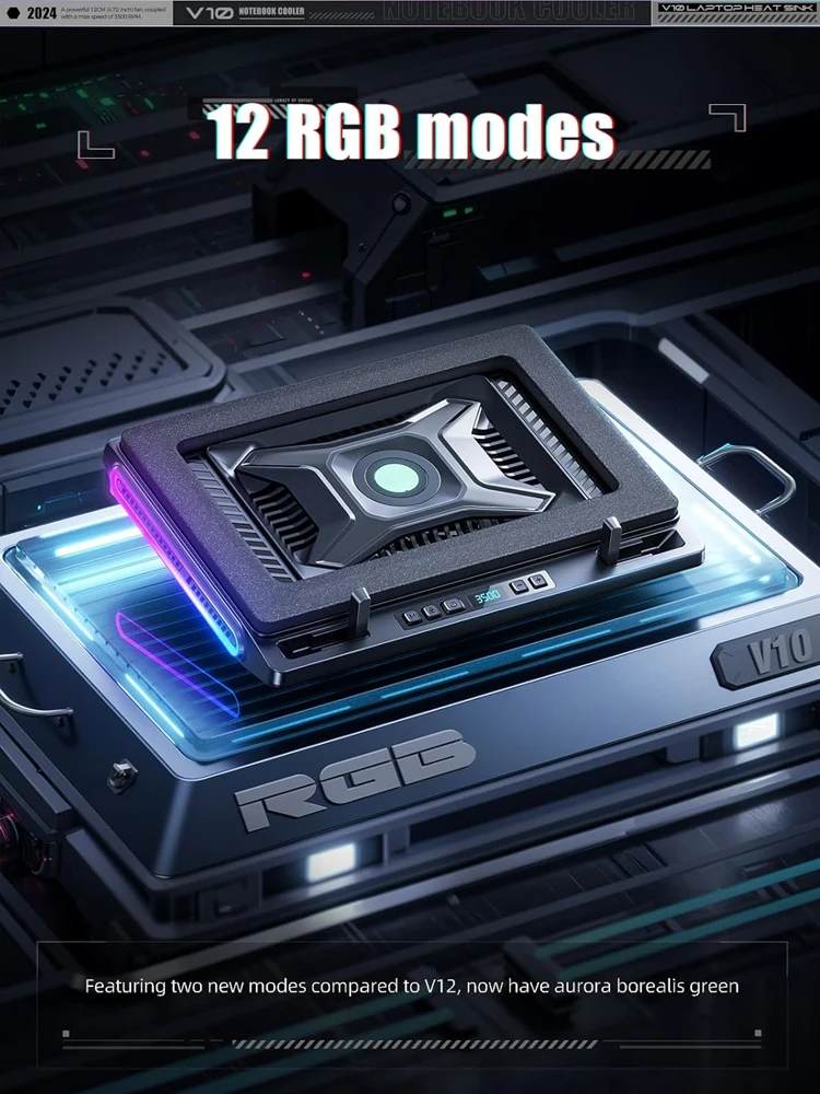4.72인치 강력한 외부 터보 냉각 팬이 장착된 V10 V12 RGB 노트북 쿨러 스탠드는 13-17.3인치 노트북 게임용으로 빠르게 냉각됩니다.