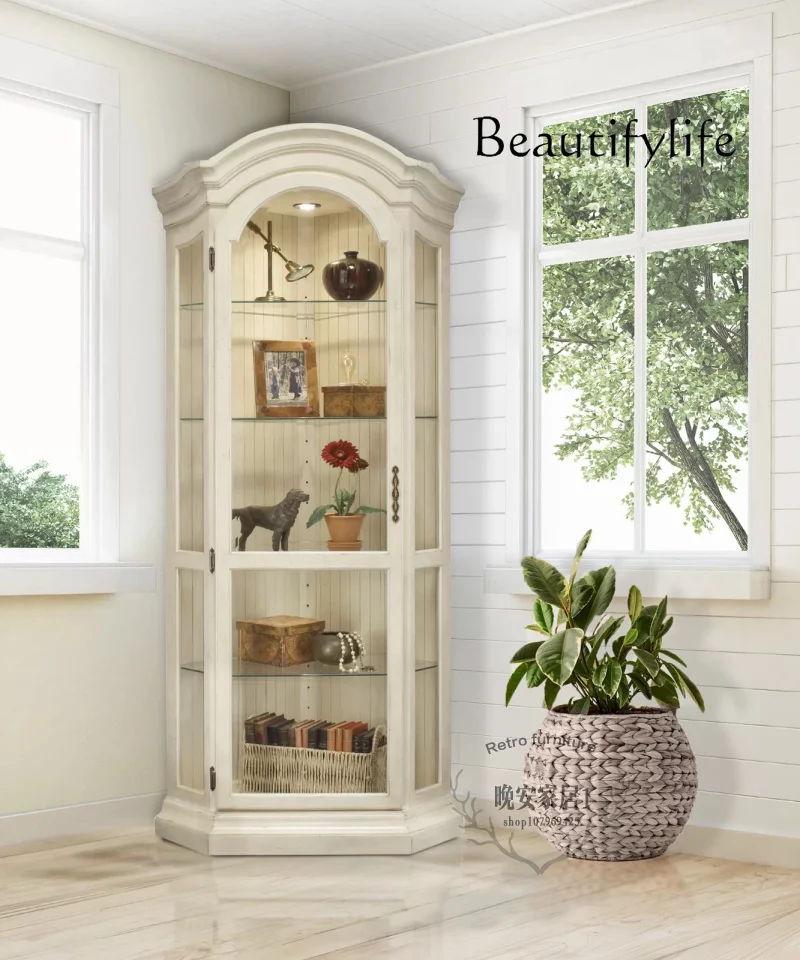 Solid Wood Sideboard Corner Single Door Glass Cabinet Porcelain  Display Cabinet Entrance Cabinet