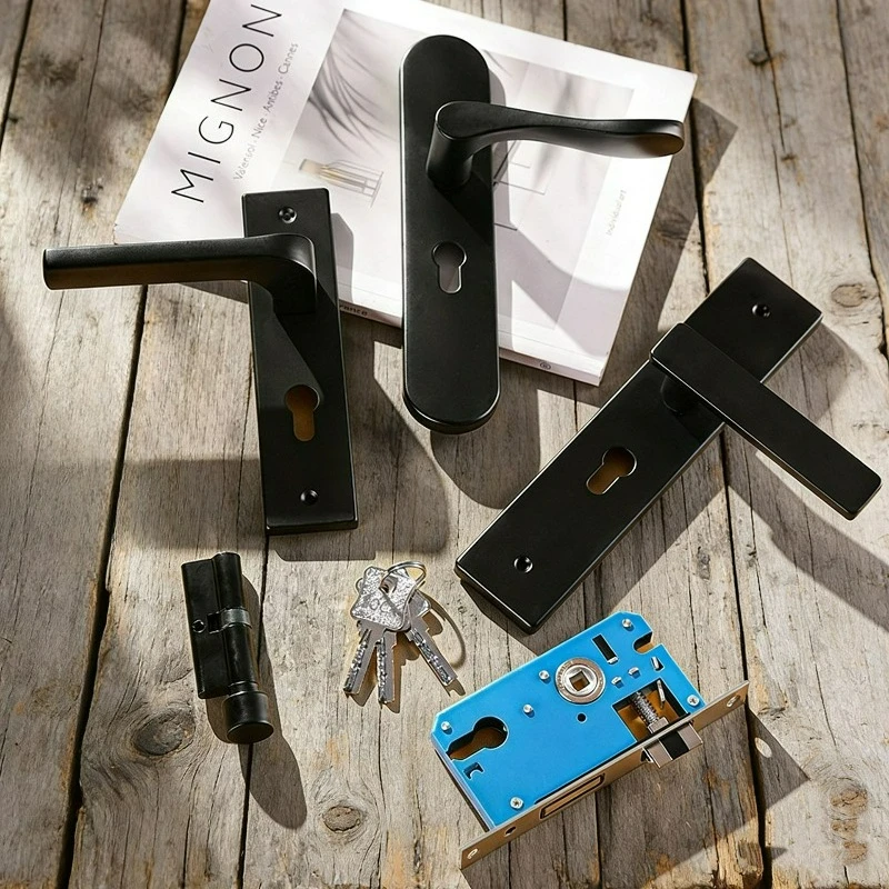

Black Door Lock for Home Use with Thickened Panel, Silent Room Door Lock for Bedroom, Bathroom, Wooden Door Handle Lock