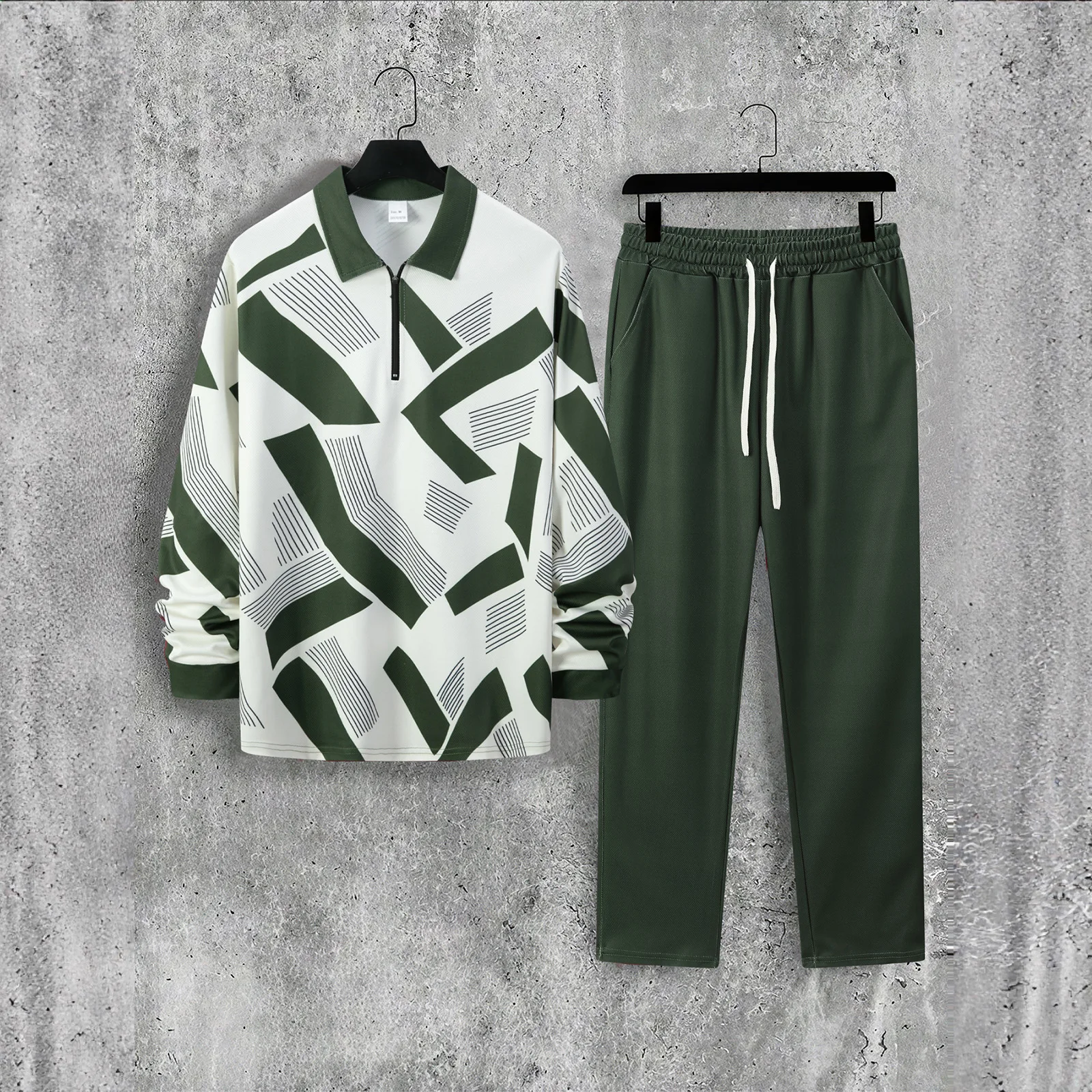 

Мужской спортивный костюм, осенне-зимний комплект с цветным принтом, воротник-поло, половина молнии, брюки с длинными рукавами, повседневный спортивный костюм