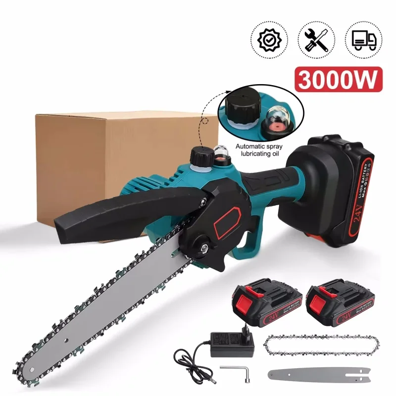 8-Zoll Mini-Kettensäge Akku 3000W Elektrische Säge zum Baumschnitt, Kleine Elektrische Kettensäge mit Sicherheitsverriegelung Akku-Sägen für den Garten – Detail 1