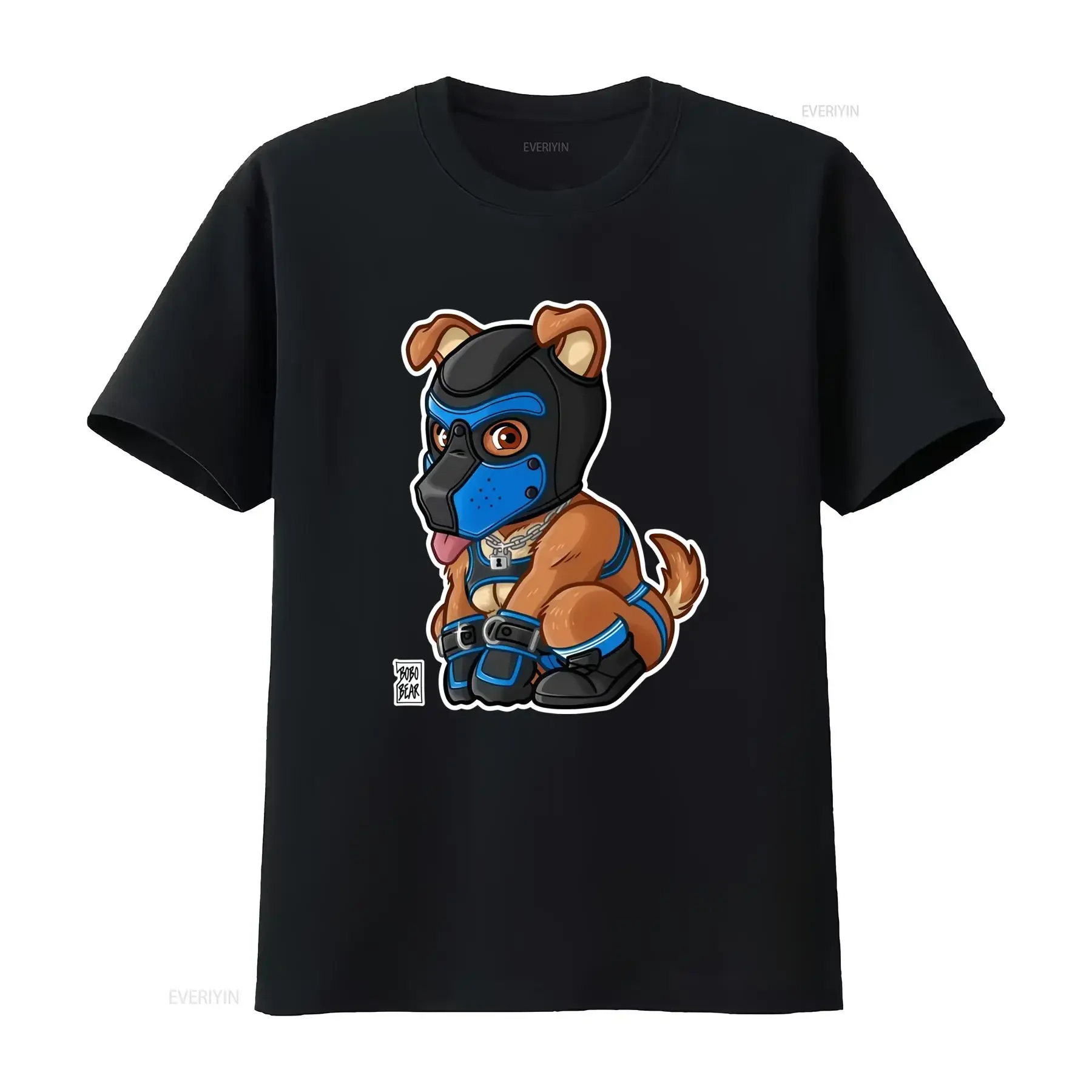 Maglietta Playful Puppy Mask Bearzoo Series Nero S per Fidanzato Anime Vestibilità Aderente da Uomo Girocollo Casual vintage