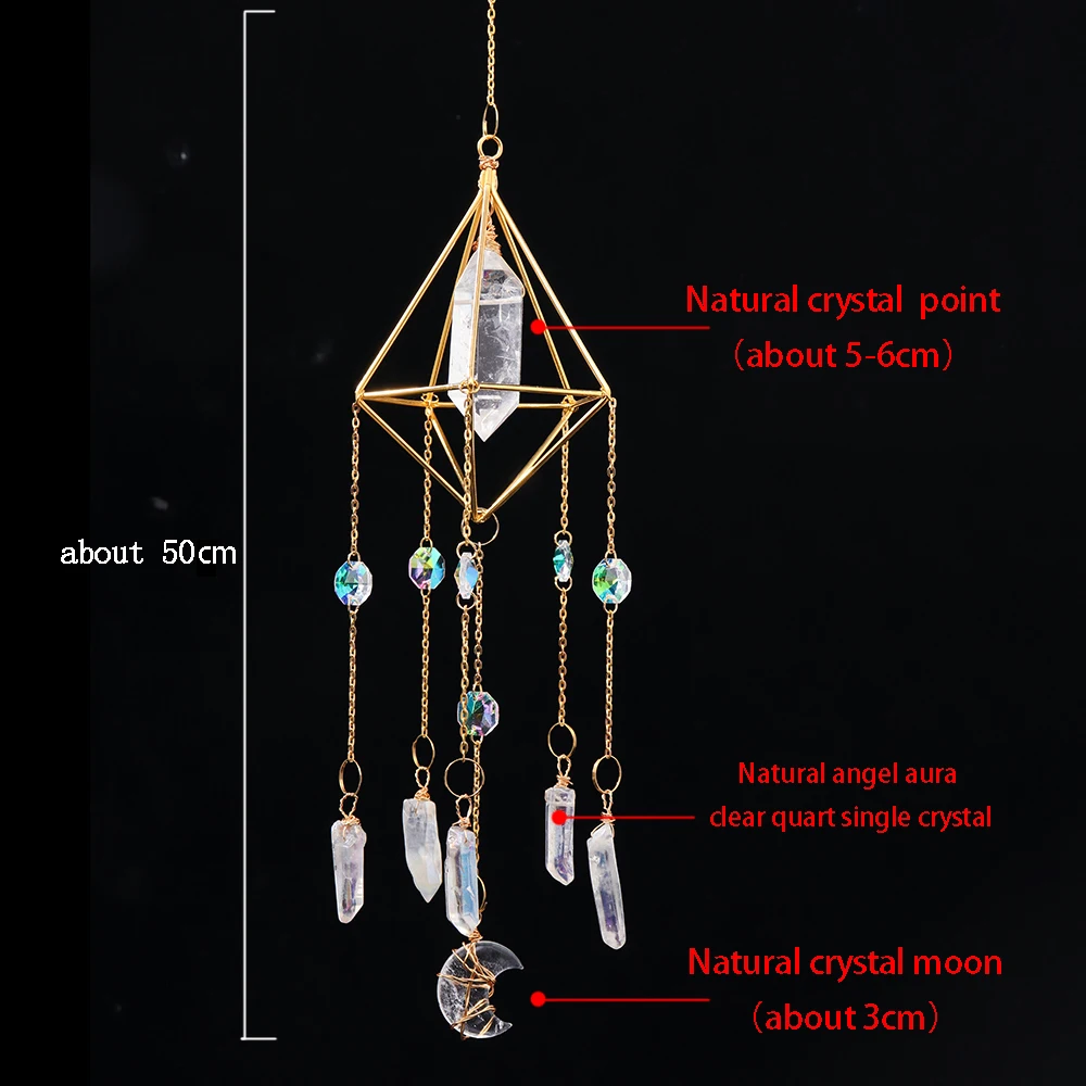 1pc Natural Crystal Rose Quartz Double Point Wand Sun Catcher Angel Aura  Sunlight Capture Wind Chime Amethyst Moon Pendant