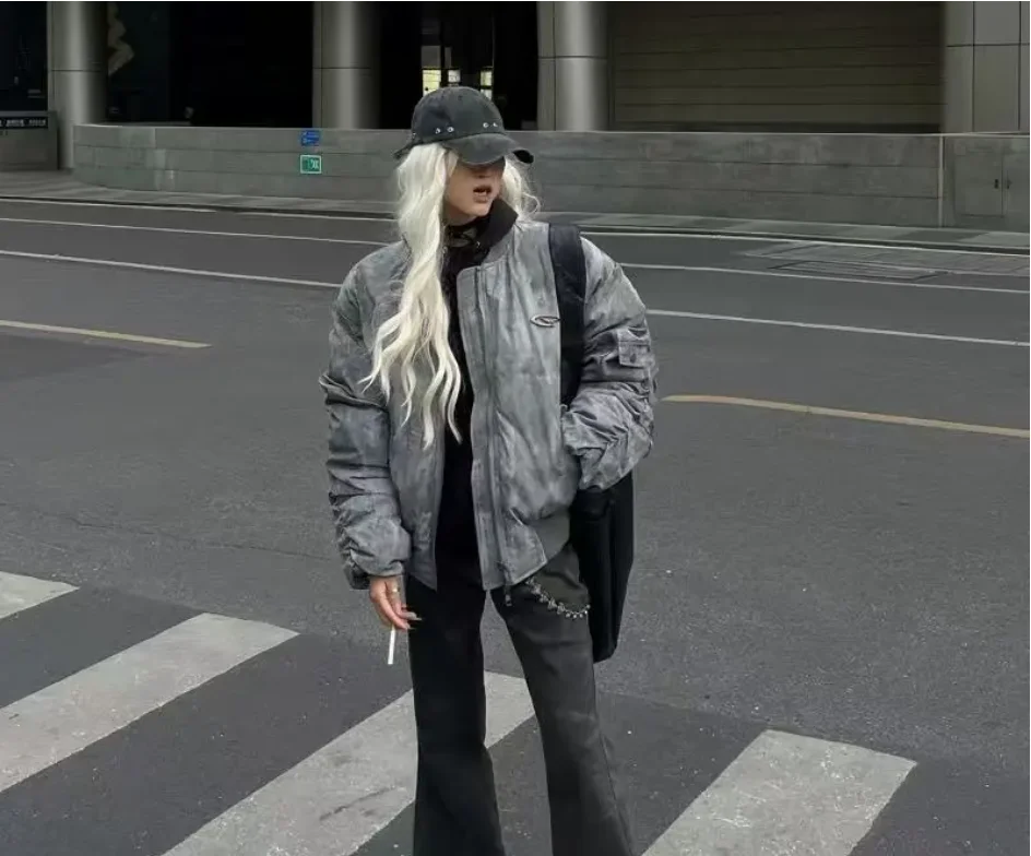 Retro Wasteland Wind Men Women Jacket Pleated Design Flight Jacket Baseball Suit Cotton Suit American Parkas Hip Hop Winter Coat