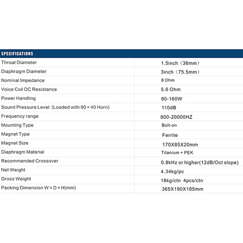PT-002 170 Magnetic 75 Core Titanium Film Hg170-77 Tweeter Driver Head Professional Stage Treble Head 110db 8ohms 80-160w（1PCS）