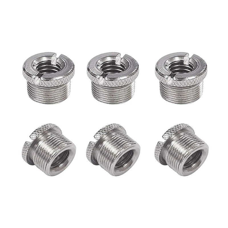 6 Pcs 5/8 Inch Male To 3/8 Inch Female Mic Converter Threaded Screw Adapter With Knurls For Microphone Stands Mounts