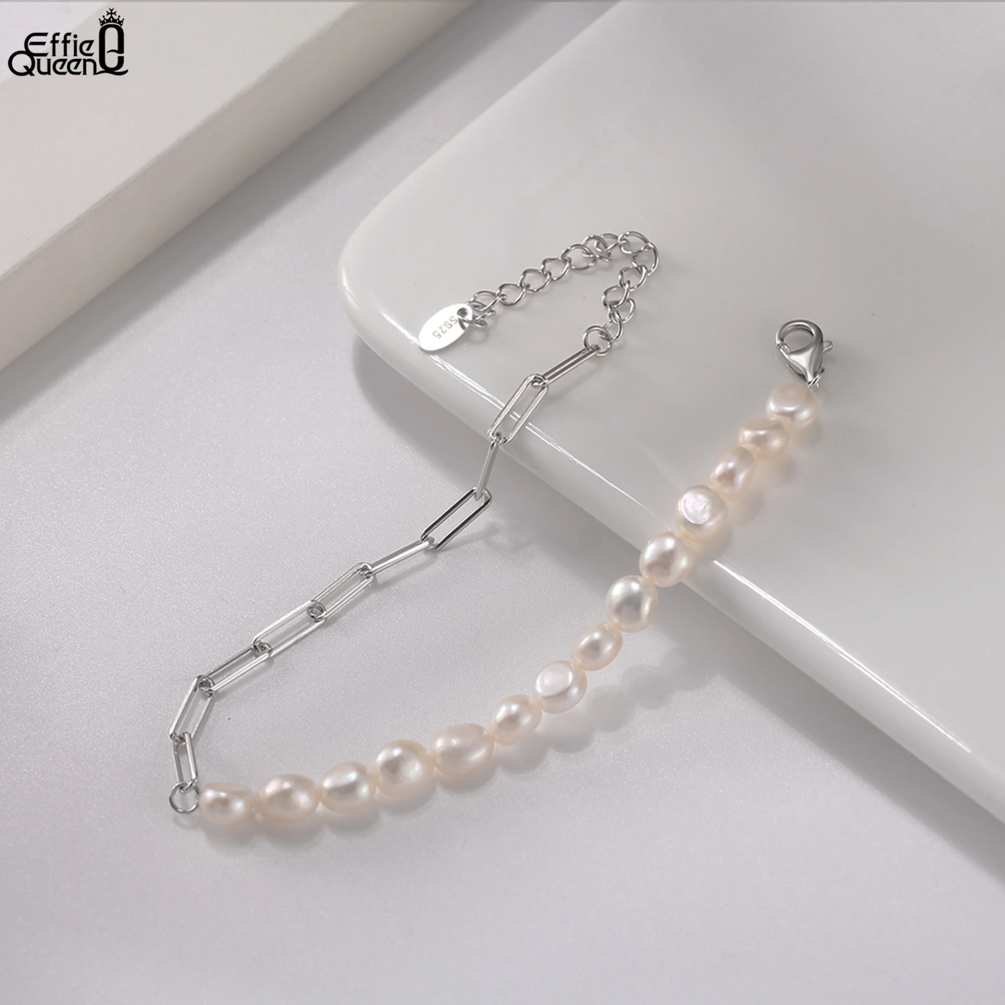 EFFIE QUEEN 925 الفضة النقية 14k الذهب الباروك اللؤلؤ سلسلة سوار مجوهرات طبيعية للنساء حفل زفاف هدية للذكرى السنوية GPB01 #4