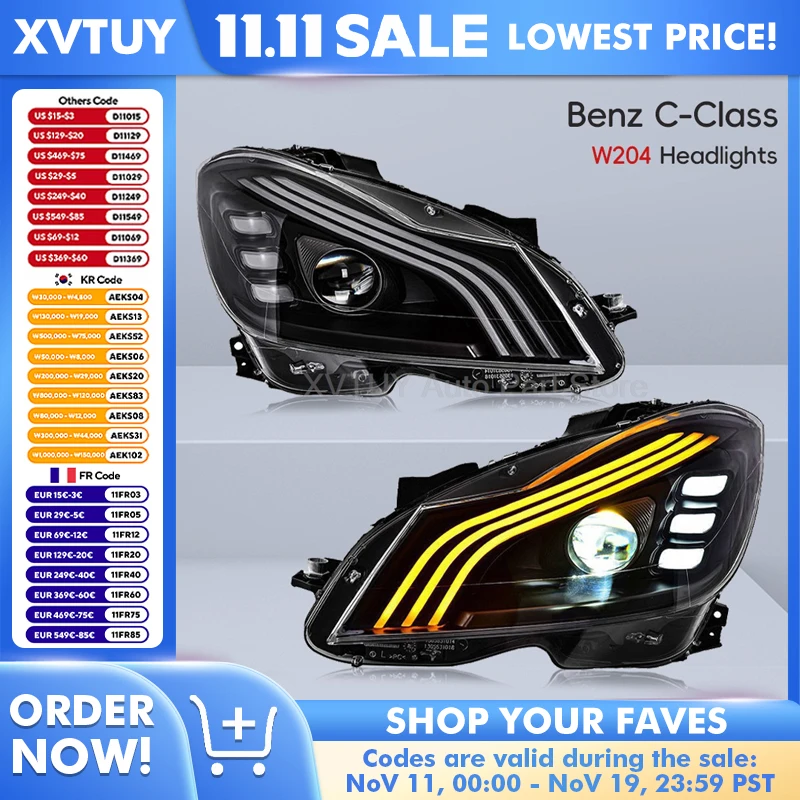 

Фары для Mercedes Benz C-Class W204 C180 C200 2011-2014, автомобильные фары, светодиодный седан, модифицированные лампы в стиле Maybach, автоаксессуары