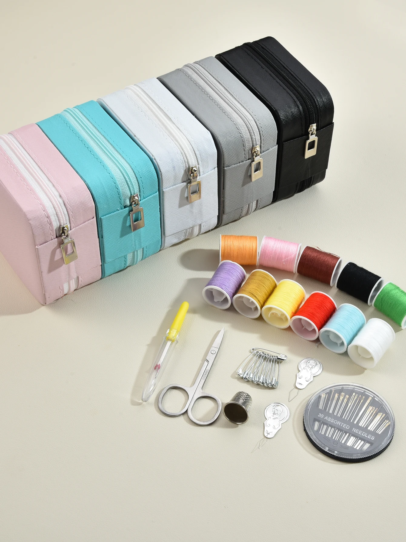 Square cross grain zipper sewing kit storage bag for DIY hand sewing tools, ideal for quick mending at home, dorm and travel view 6