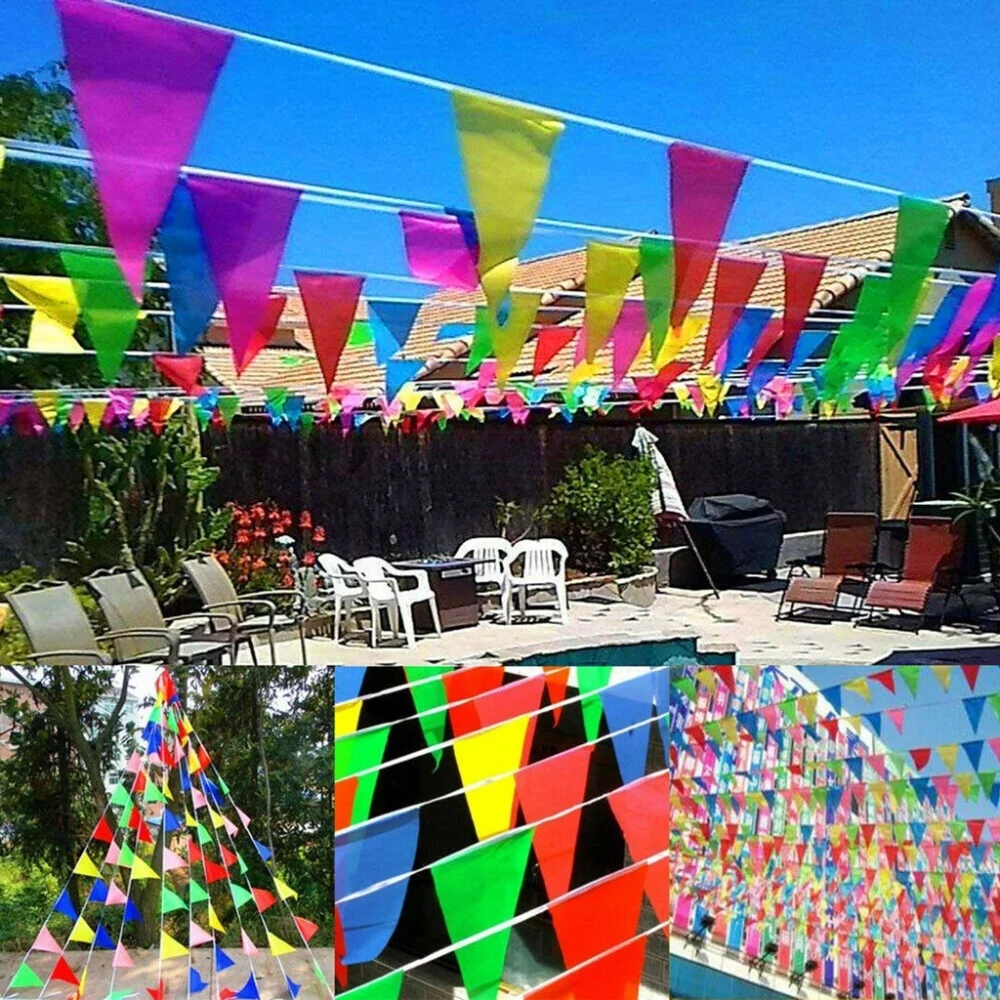 25 m bunte Wimpel-Banner-Flaggen, Geburtstags-Wimpelkette, Banner, Öffnung, Wandbehang, Outdoor-Event, Klassenzimmer, Party, Girlande, Heimdekoration – Detail 6