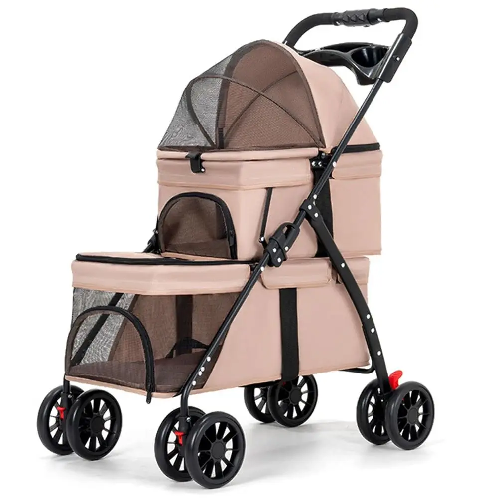 

Dual-Deck Pet Stroller for Small Dogs and Cats with Ventilated Design and Cup Holder (Kaki)