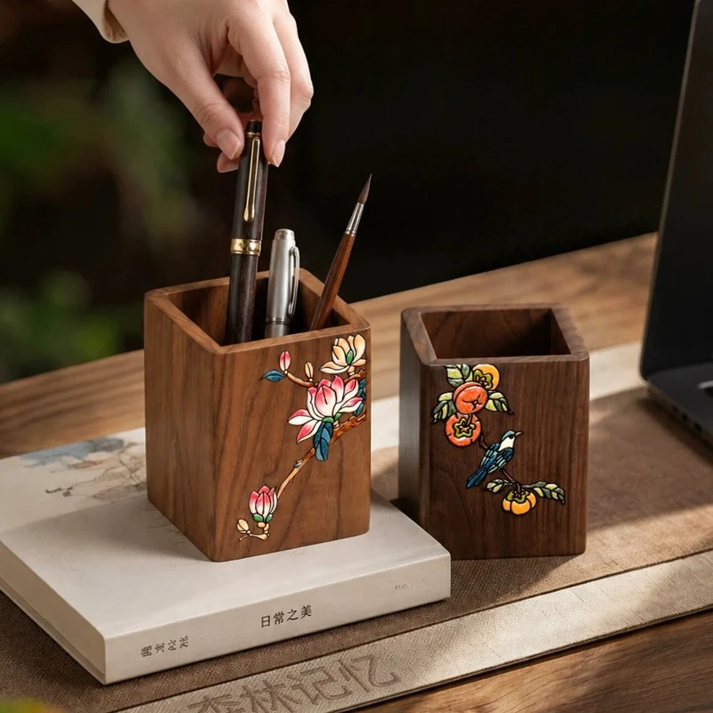 ✨-porte-stylo-en-bois-d'ebene-d'esthetique-orientale-peinture-a-la-laque-traditionnelle-organisateur-de-bureau-zen-boite-decorative-haut-de-gamme-pour-le-bureau