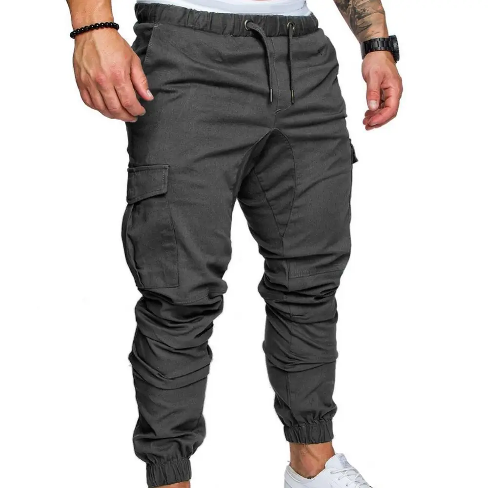 Pantaloni Cargo Skinny da uomo tasche in tinta unita con coulisse alla caviglia pantaloni sportivi da corsa pantaloni da allenamento per fitness da