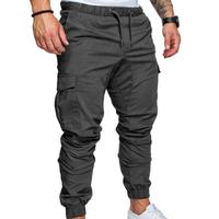 Men Skinny Cargo Pants Solid Color Pockets Drawstring Ankle Tied Sports Running Pants Gym Fittness Training Pants Men's Clothing