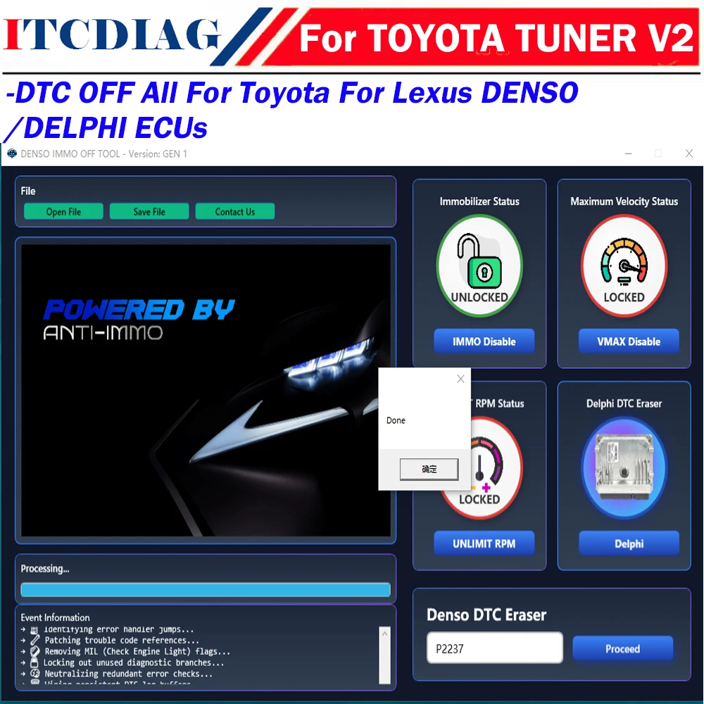 For TOYOTA TUNER V2 DTC OFF DENSO/ DELPHI ECU for Toyota/ Lexus IMMOBILIZER VMAX OFF UNLIMITE RPM CAT Off for GEN1 GEN2 GEN3