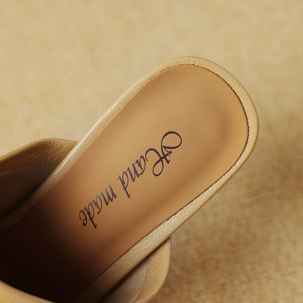 【JOCHEBED HU】Women\'s Genuine Leather Slippers Casual Ladies Summer Shoes Open Toe Sandals Slip On Slides Handmade