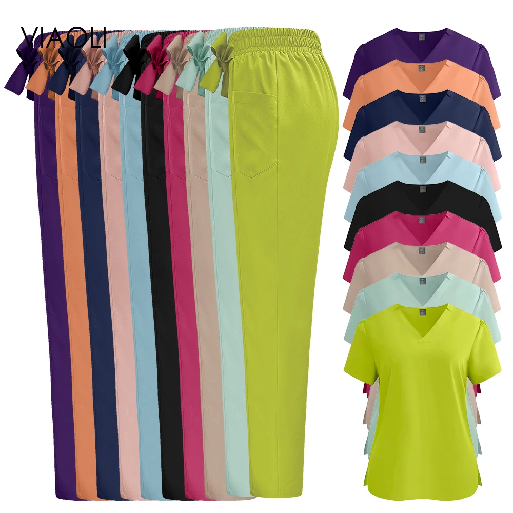 uniforme-feminino-com-decote-em-v-para-spa-salao-de-beleza-trabalho-blusa-medica-com-bolsos-e-calcas-retas-para-enfermeiras-e-cirurgias