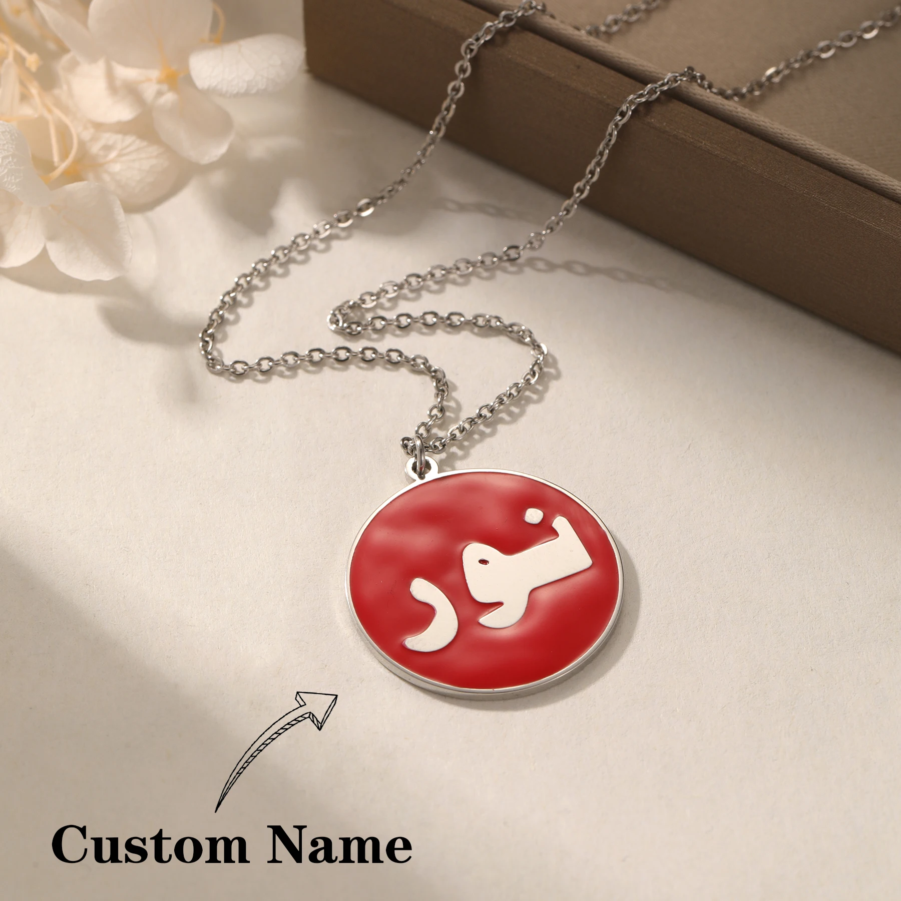 Custom Arabic Name Necklace Personalized Enamel Circular Pendant With Silver Chain Jewelry Unique Arabic Calligraphy Themed