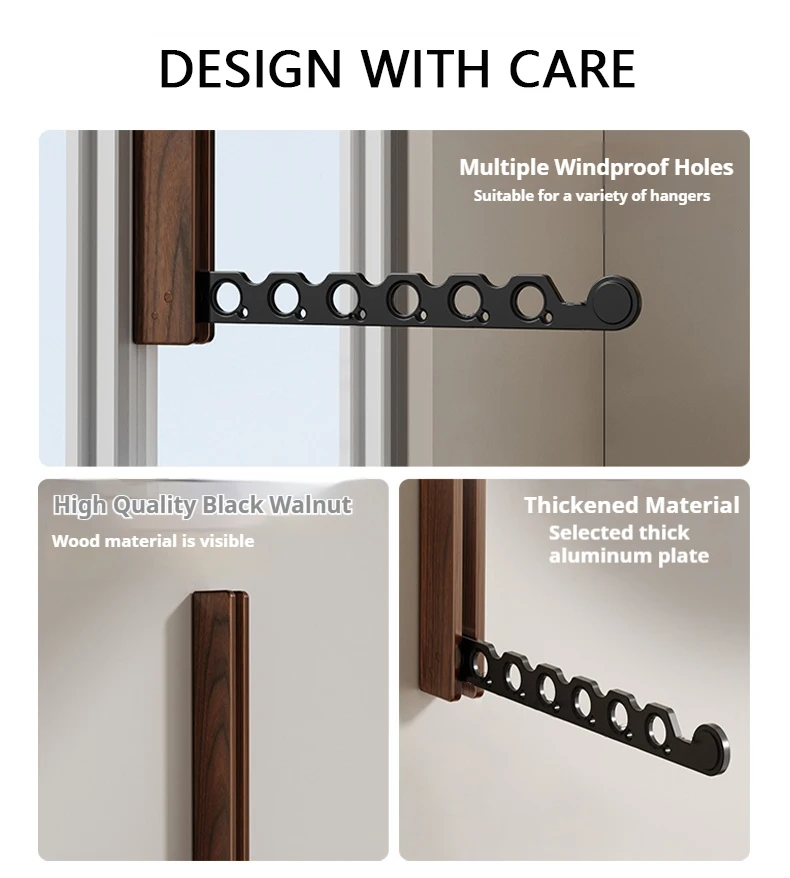 Kleiderbügel aus Holz zur Wandmontage, faltbares Design und unsichtbarer Kleiderorganisator für effiziente Platzsparung – Detail 7