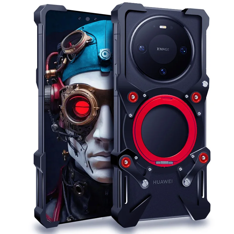

Zimon Luxury Armor Metal Aluminum Phone Bumper For Huawei Mate 80 70 60 Pro+ Max RS Cover Mechanical Purely Handmade Skull Case