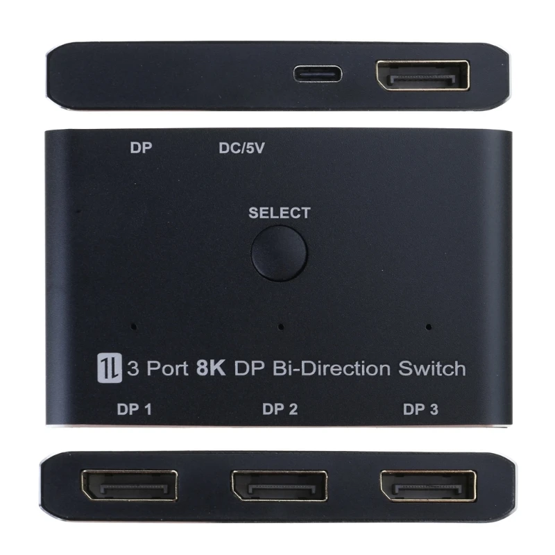 DP1.4 Splitter Adapter DisplayPort Switching Device 8K30hz Resolution 3 Input