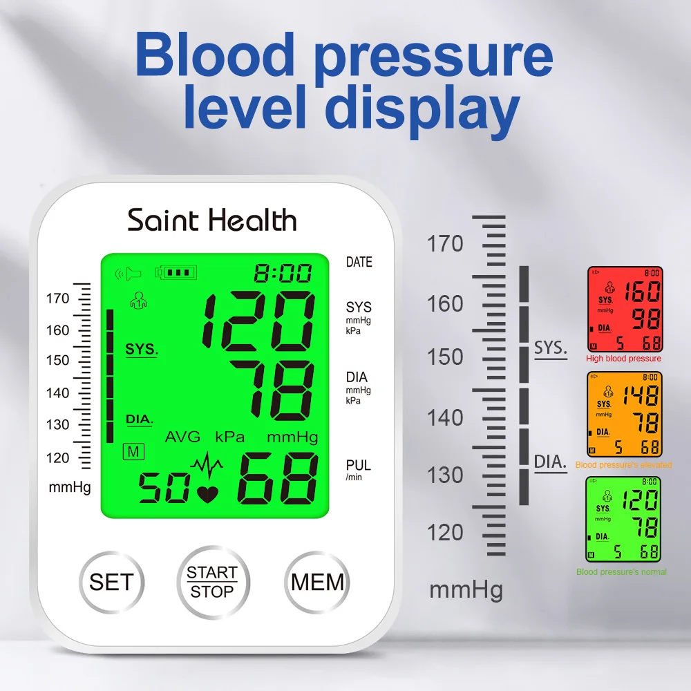 Saint Health Portable Russian Voice Arm Automatic Blood Pressure Monitor  BP Sphygmomanometer Tensiometer Heart Rate Pulse Meter