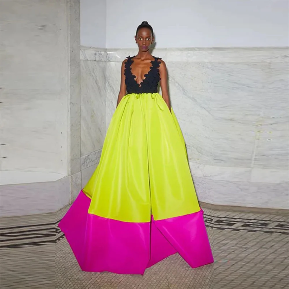 

Yellow And Pink Long Skirts African Girls Satin A Line Lady Skirts Women Formal Wear Party Gowns Floor Length High Waist Skirt