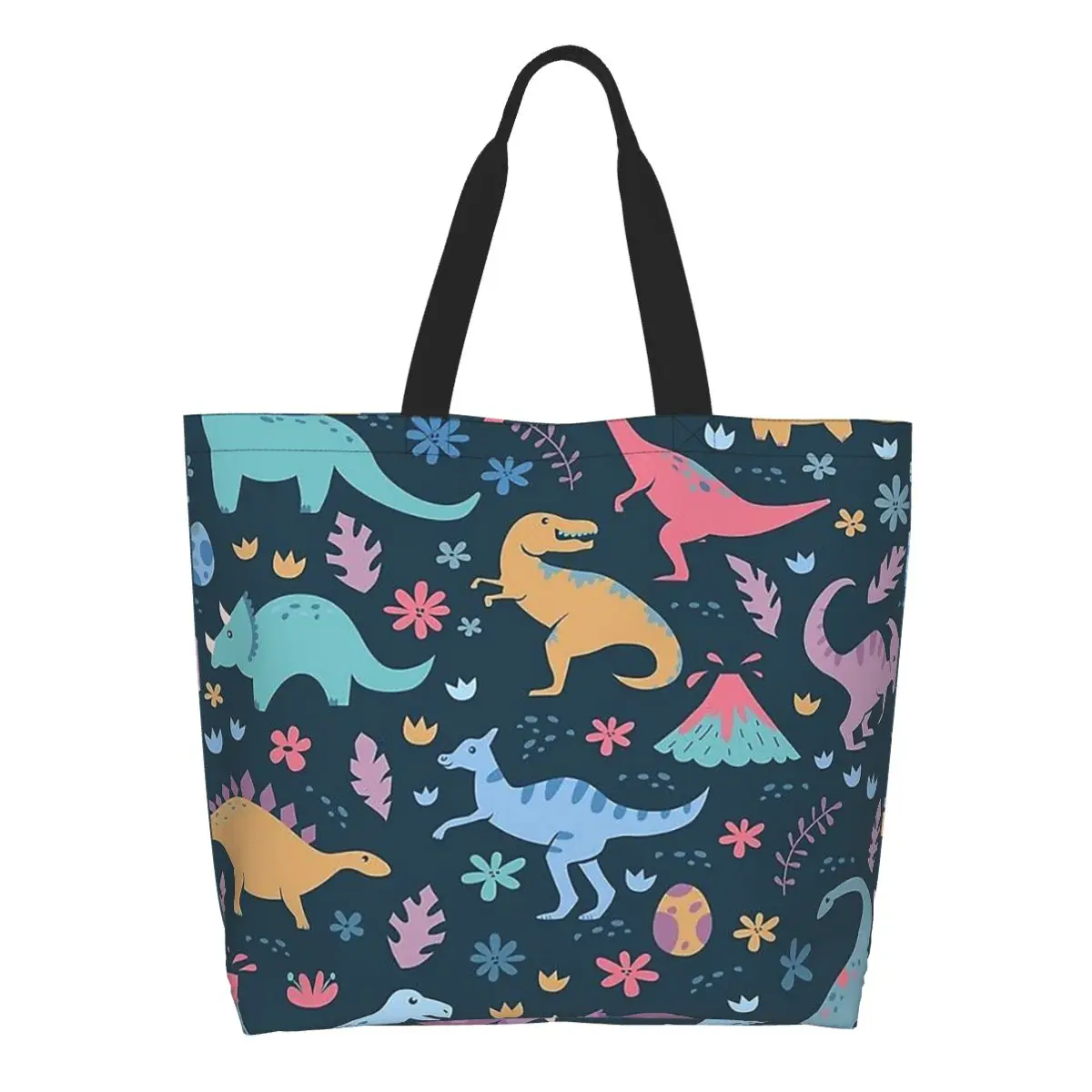 Colorful Dinosaurs Pattern Cartoon Shopping Tote Bag Canvas Large Capacity Shoulder Bags Shopper Grocery Handbag for Women