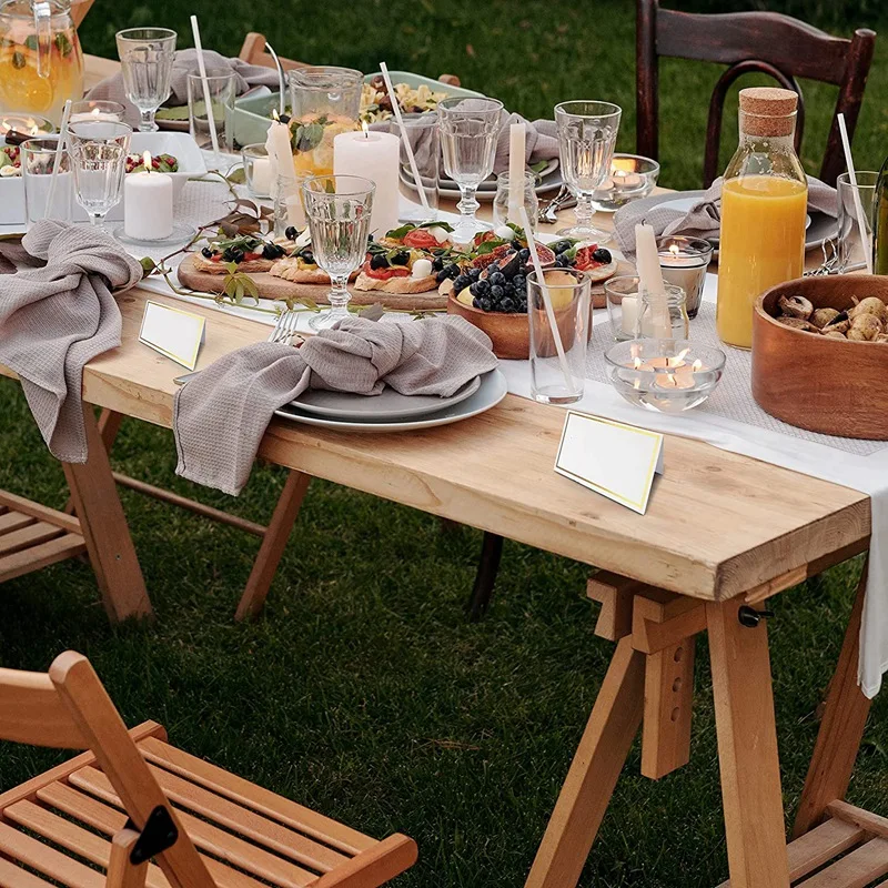 Визитки для свадьбы, упаковка из 100 карт премиум-класса для палатки, для стола с золотой фольгой, 2x4 дюйма, для любого мероприятия