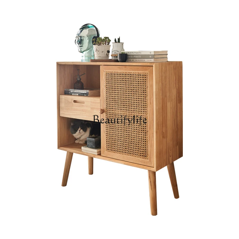 

Rattan Living Room Wall Sideboard Cabinet Household Solid Wood Modern Minimalist Locker