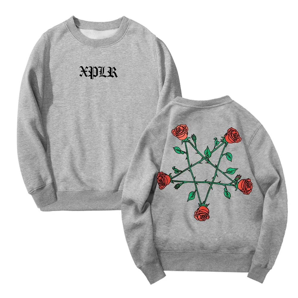 XPLR-Moletom Unissex com Pentagrama e Rosas para Homem e Mulher, Streetwear com gola redonda, Manga Comprida, Roupas Casal, Sam e Colby