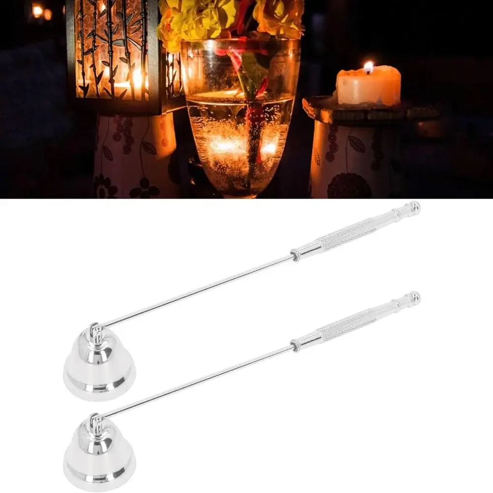 Stainless Steel Candle Extinguisher Snuffer Bell Shape Cover Anti-Slip Candle Flame Snuffer with Long Handle