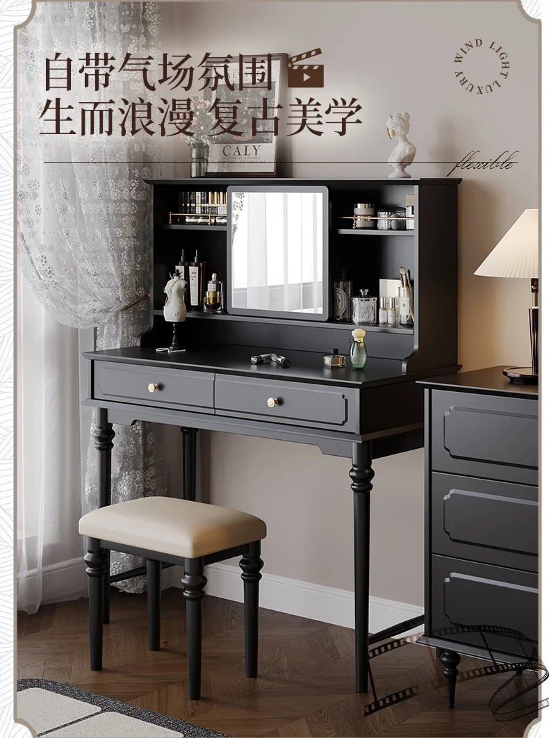 American retro dressing , desk, integrated master bedroom, multifunctional storage, black makeup table