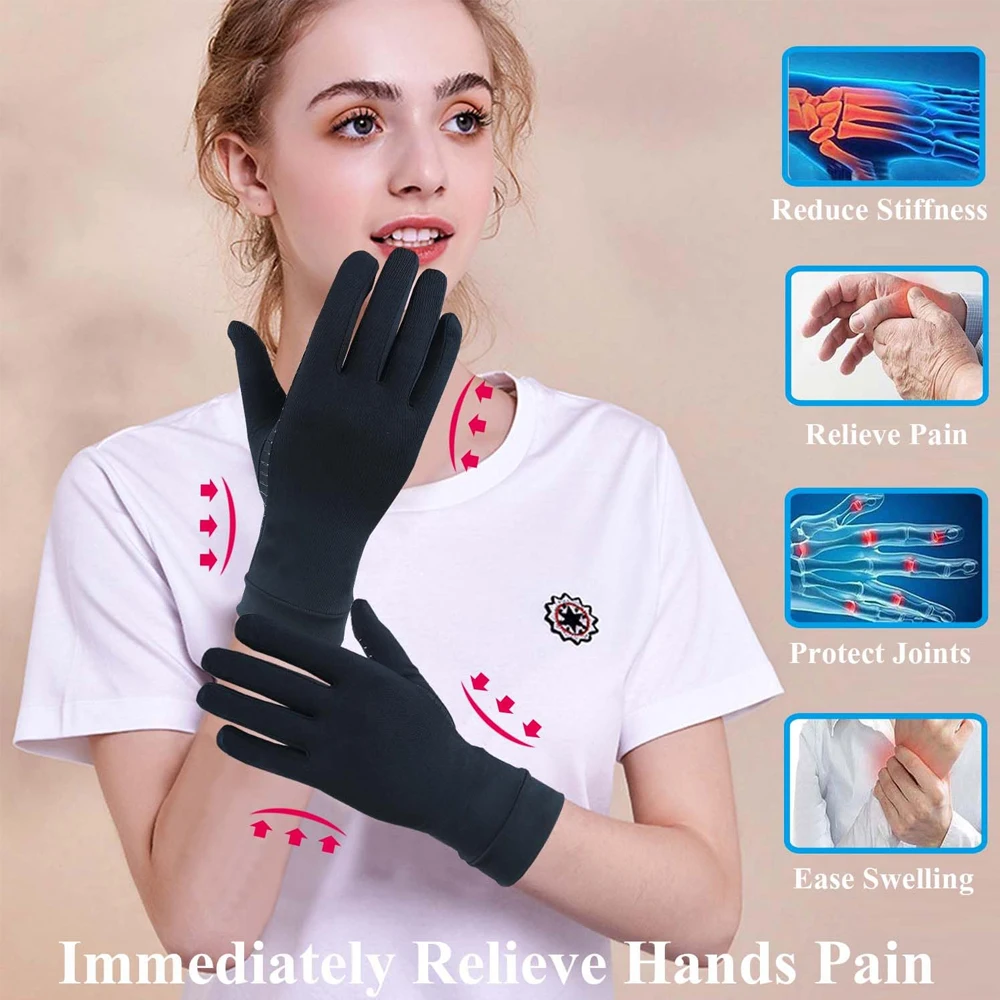 Guantes de compresión de dedo completo de cobre, guantes de artritis de cobre para mujeres y hombres, alivia el dolor de artritis, hinchazón, RSI, 1 par