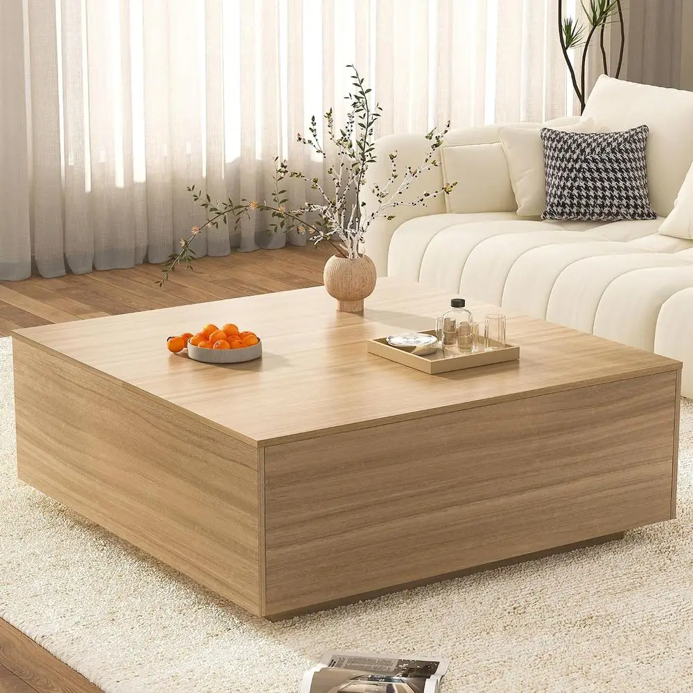 47 Inch Large Square Coee Table with Storage,ern Wooden Coee Tables with 2 Ders Storage or Living Room,Century Tea Table/Aesthet