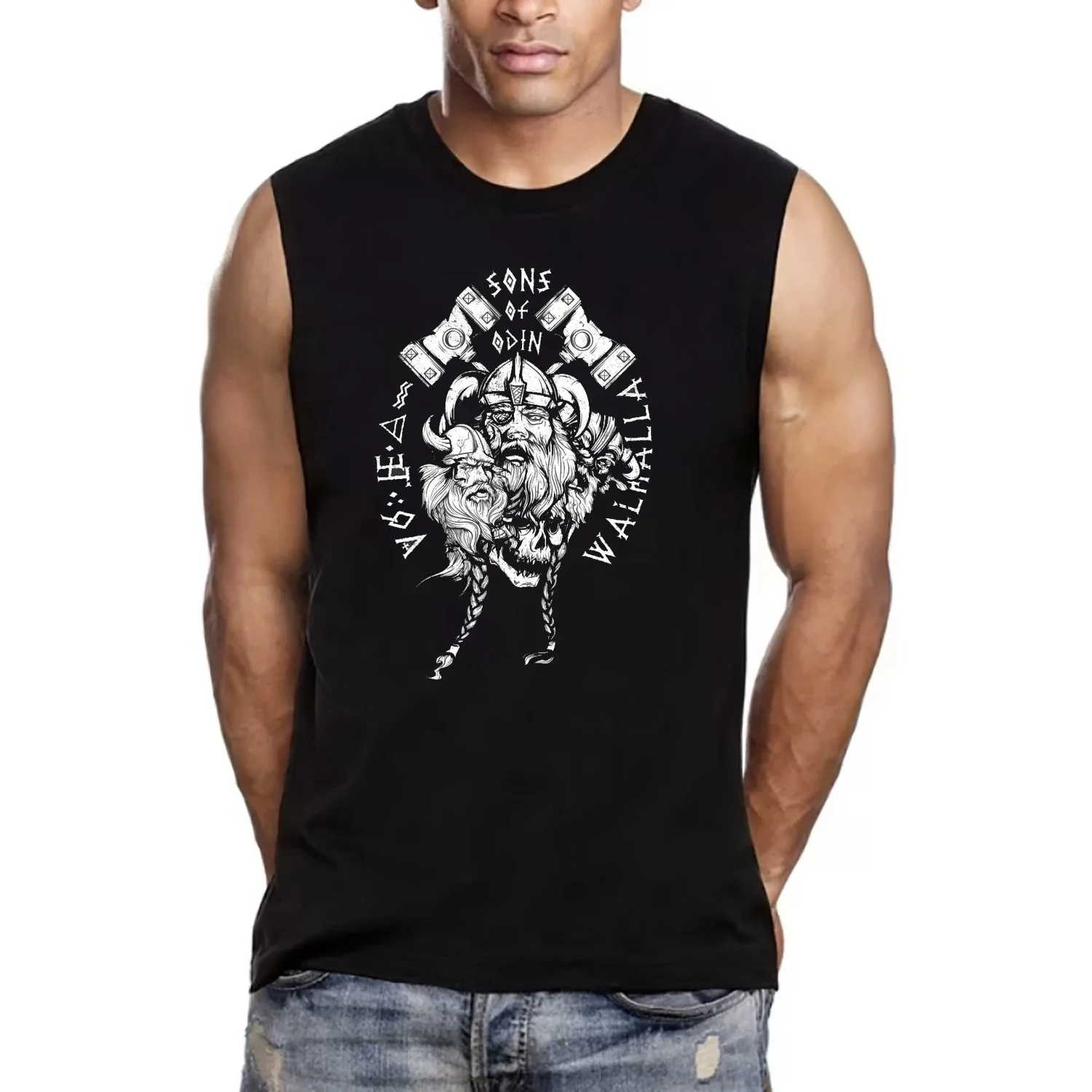 Sons of Odin Nordic Warriors Valhalla Tank Top 100% Cotton O-Neck Summer Casual Mens Vests Sleeveless Tee Shirt Retro Streetwear