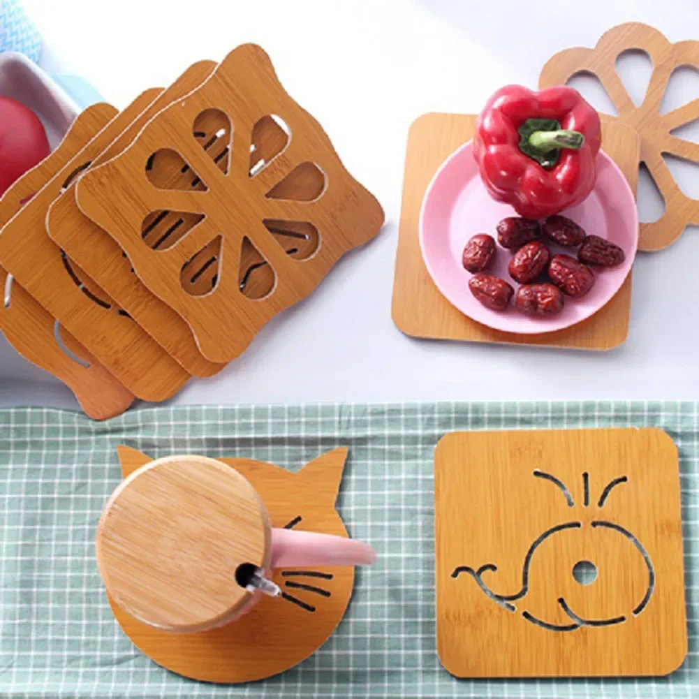 1pc Wooden Table Placemat Heat Resistant Hollow Out Coasters Cup Mat Tea Coaster Household Tableware Decoration