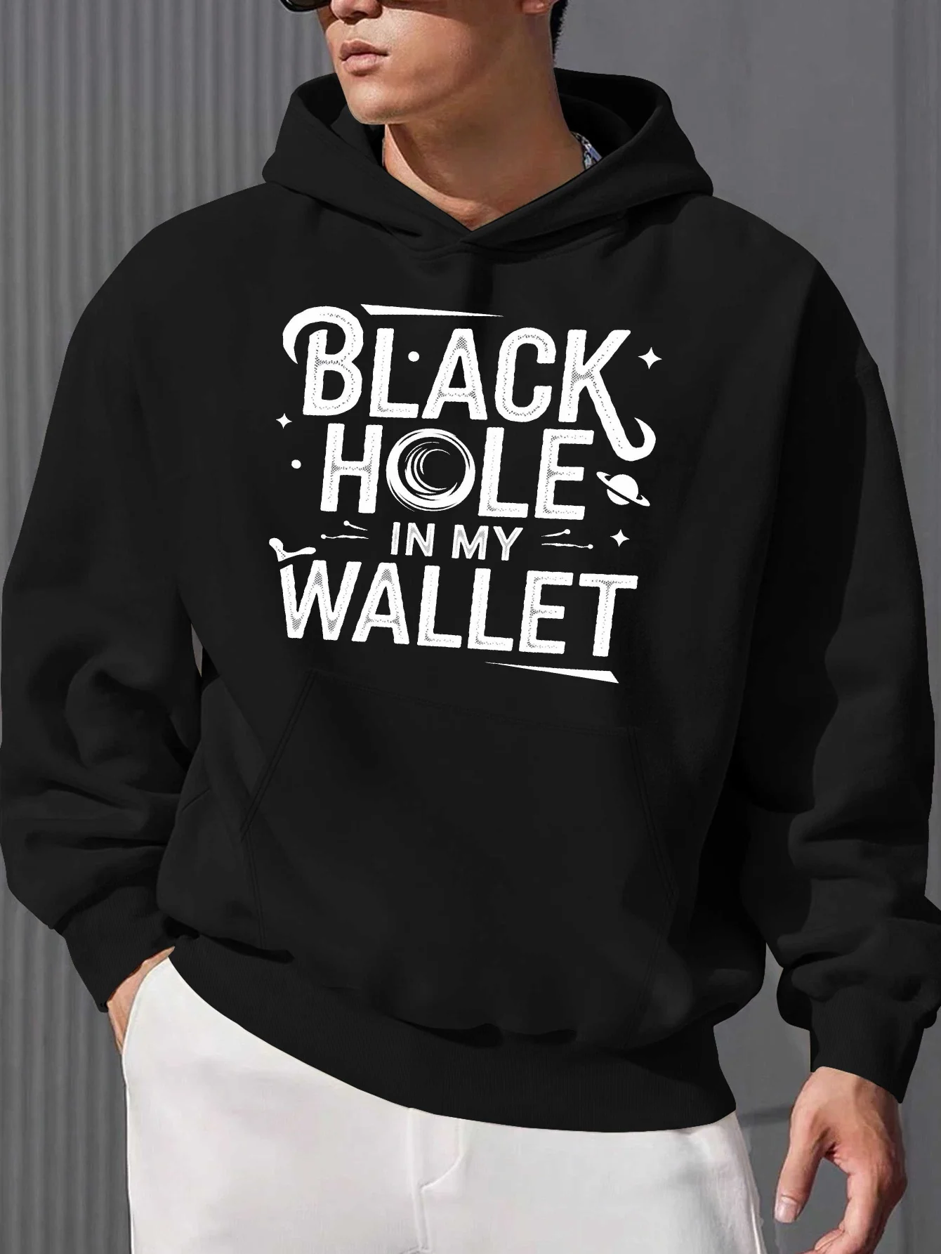 

Мужская толстовка с капюшоном на подкладке — забавная толстовка с рисунком «Black Hole Is in My Wallet», свободный пуловер с капюшоном.