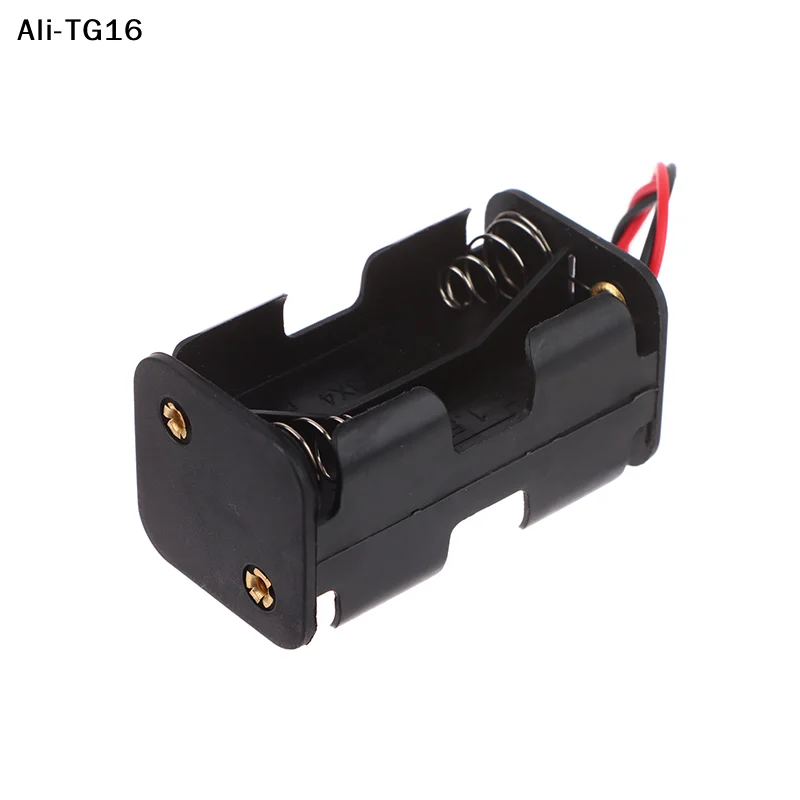 【1a1】Soporte para pilas AA de alta calidad, 6 V, para 4 pilas AA, caja de almacenamiento de plástico negra, estuche para pilas AA de doble capa con cable.