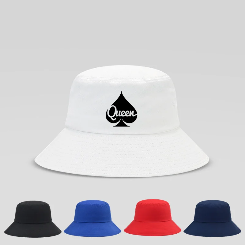 New Fashion Bucket Hats For Men and Women Summer Outdoor Hats Queen Of Spades Cap Black White Red Bucket Hats