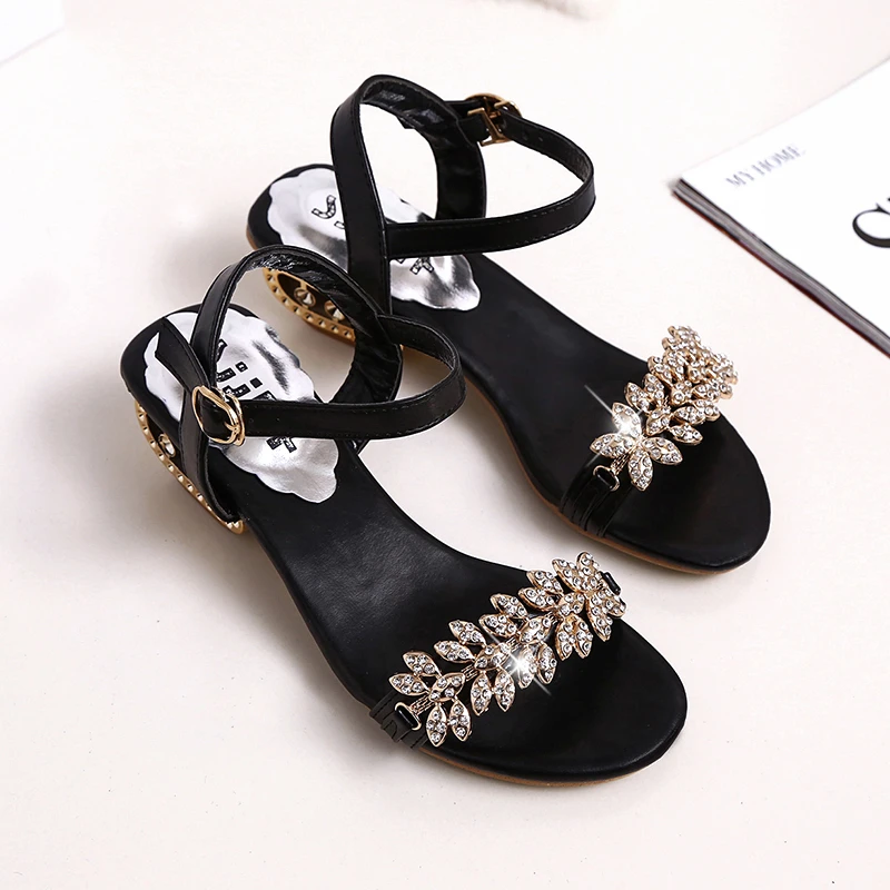 Spring And Summer Women  2024 Open Toe  Female Sexy Low With Non-slip Rhinestones High Heels Sandals